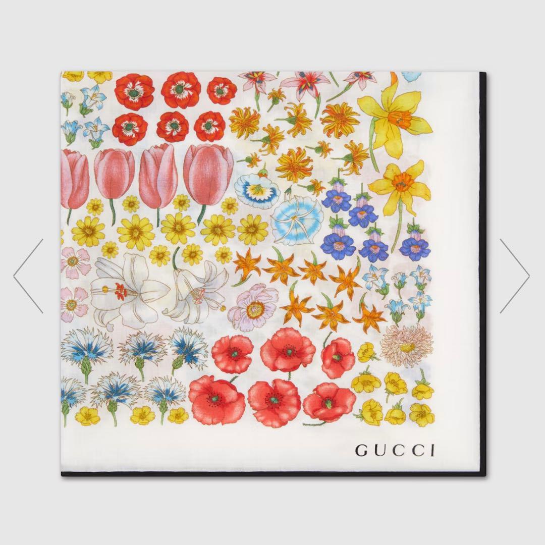GUCCI 花柄シルクハンカチ 約53cm x 53cm