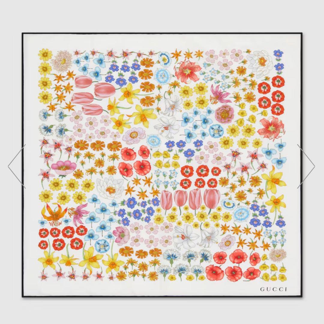 GUCCI 花柄シルクハンカチ 約53cm x 53cm