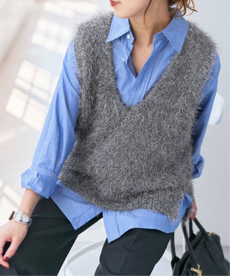 スピックアンドスパン　シャギーベスト　グレー　お値下げ中！