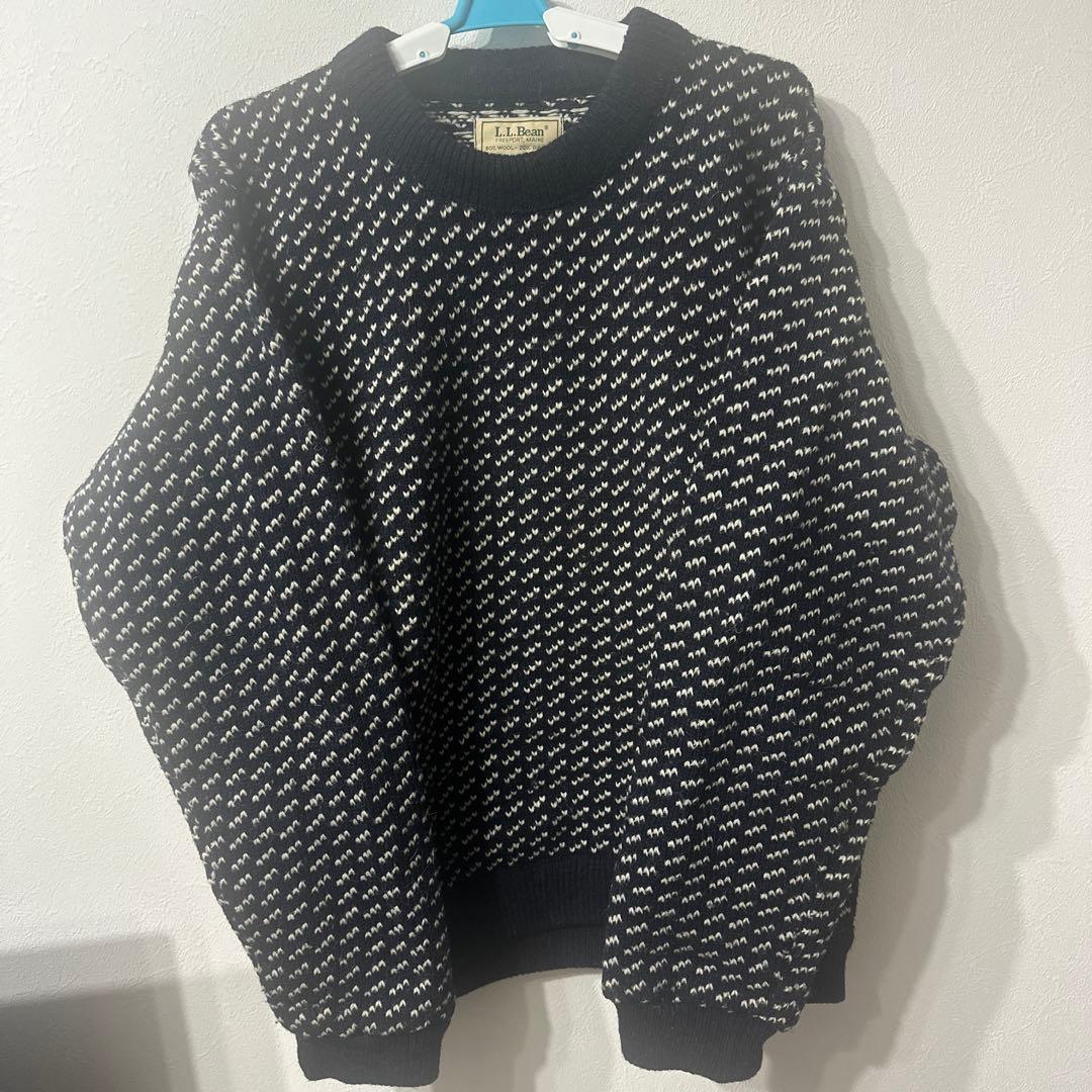 LLBean バーズアイ ウールニット セーター ノルウェー製 L 古着