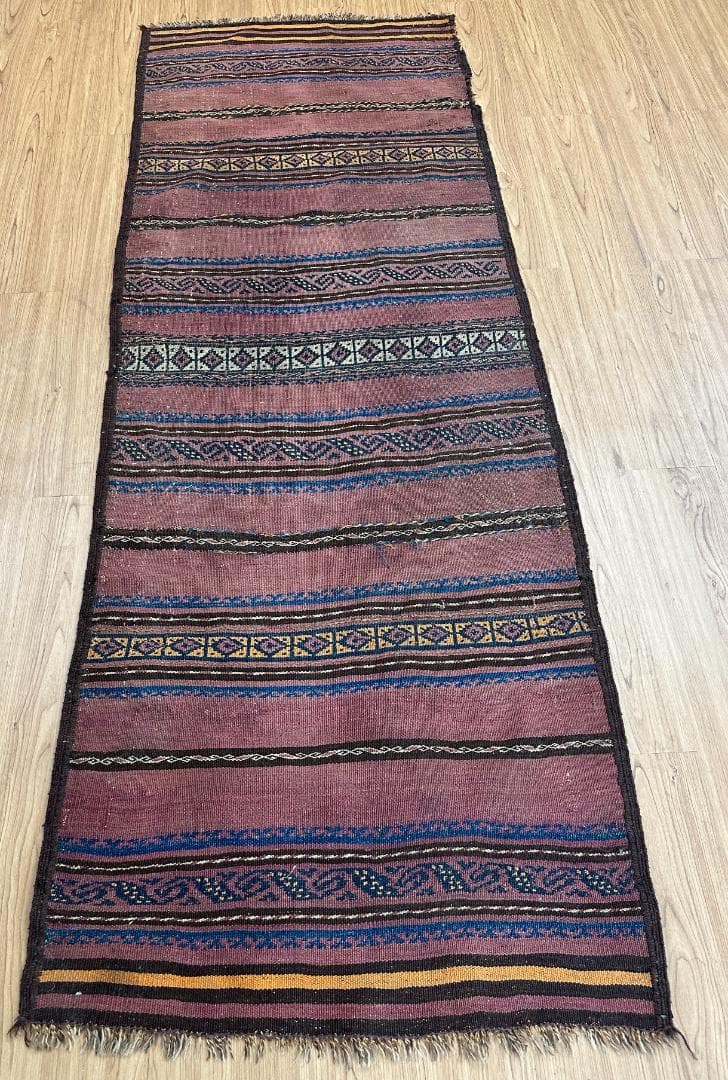 下敷きアフガン手織りキリム ランナー トライバルラグ ヴィンテージラグ