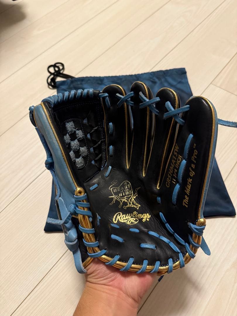 Rawlings 軟式グローブ 青/黒 収納袋付き