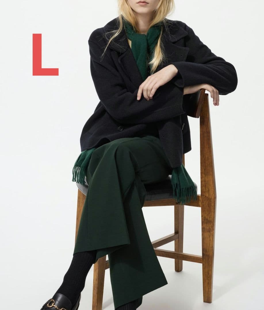 ユニクロ ダブルフェイスショートコートリラックスフィット ネイビー L 新品