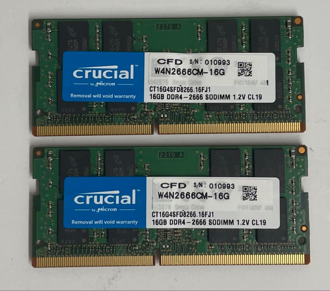 Crucial 16GB DDR4 2666 SODIMM メモリ　2枚
