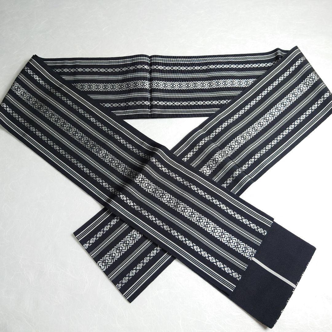 正絹 半幅帯 井上絹織 本場筑前 博多織 金ラベル 黒 未使用品 逸品