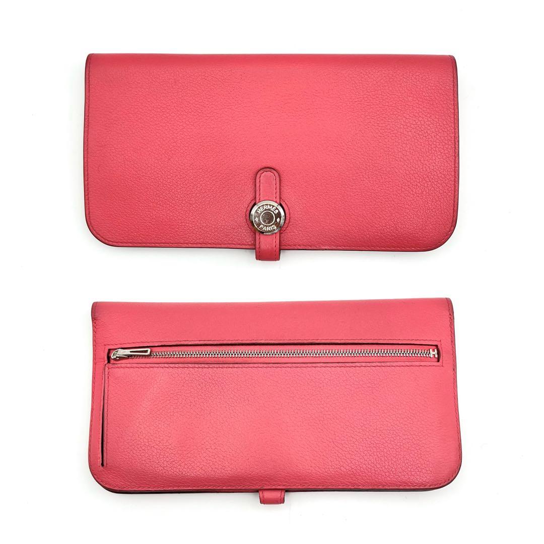 極美品 HERMES エルメス ドゴンロング ピンク シルバー 長財布