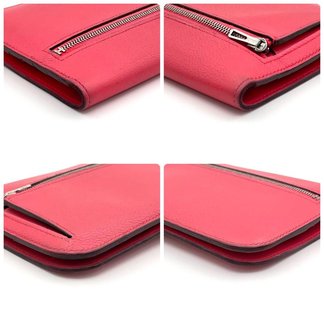 極美品 HERMES エルメス ドゴンロング ピンク シルバー 長財布