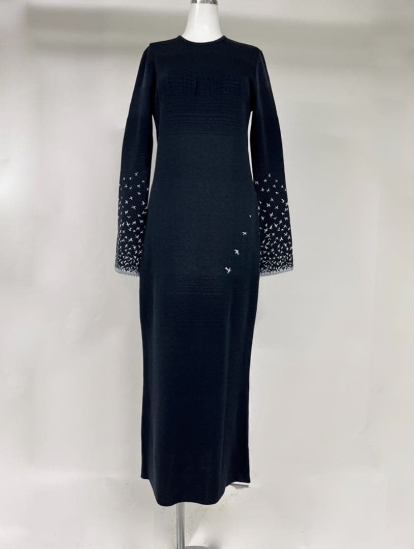 ワンピース crane pattern jacquard knitted dress