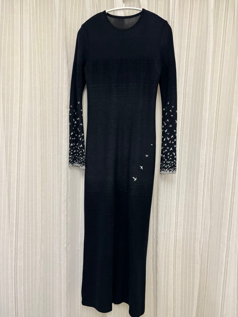 ワンピース crane pattern jacquard knitted dress