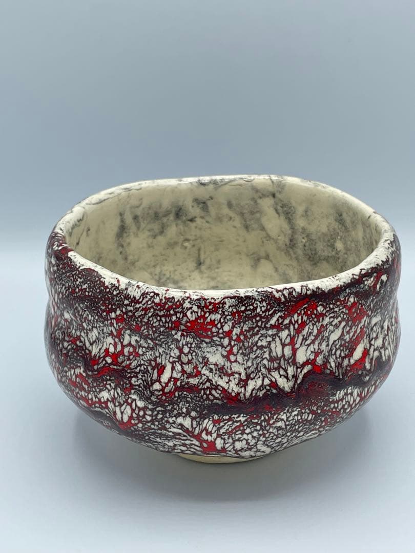 箕面焼 二代 松田箕山 赤心焼 茶碗 共箱 茶道具 抹茶碗