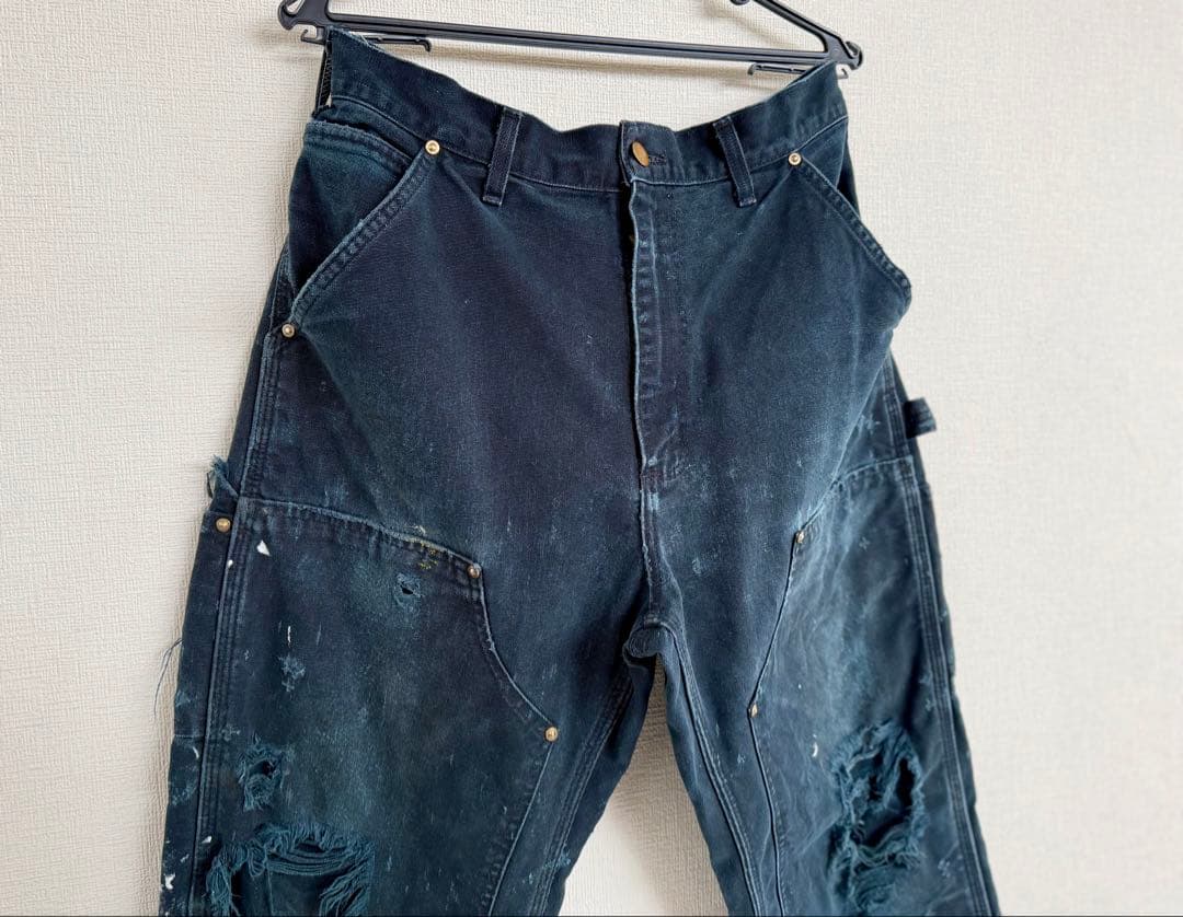 超スペシャル 33X32 W33 カーハート ダブルニー パンツ ブラック 黒