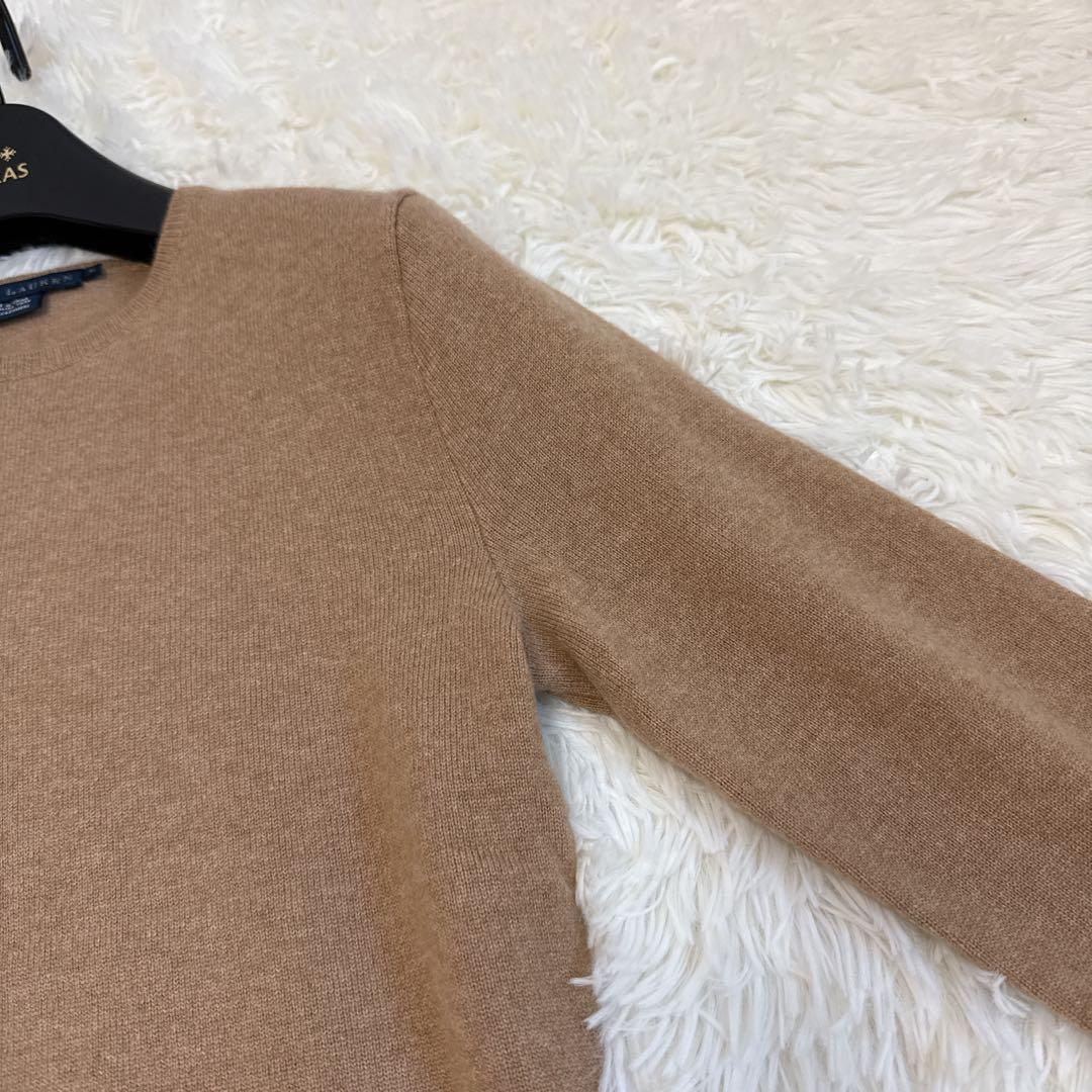 [美品] ラルフローレン カシミヤ100 ワンピース M レザー切替　フレア