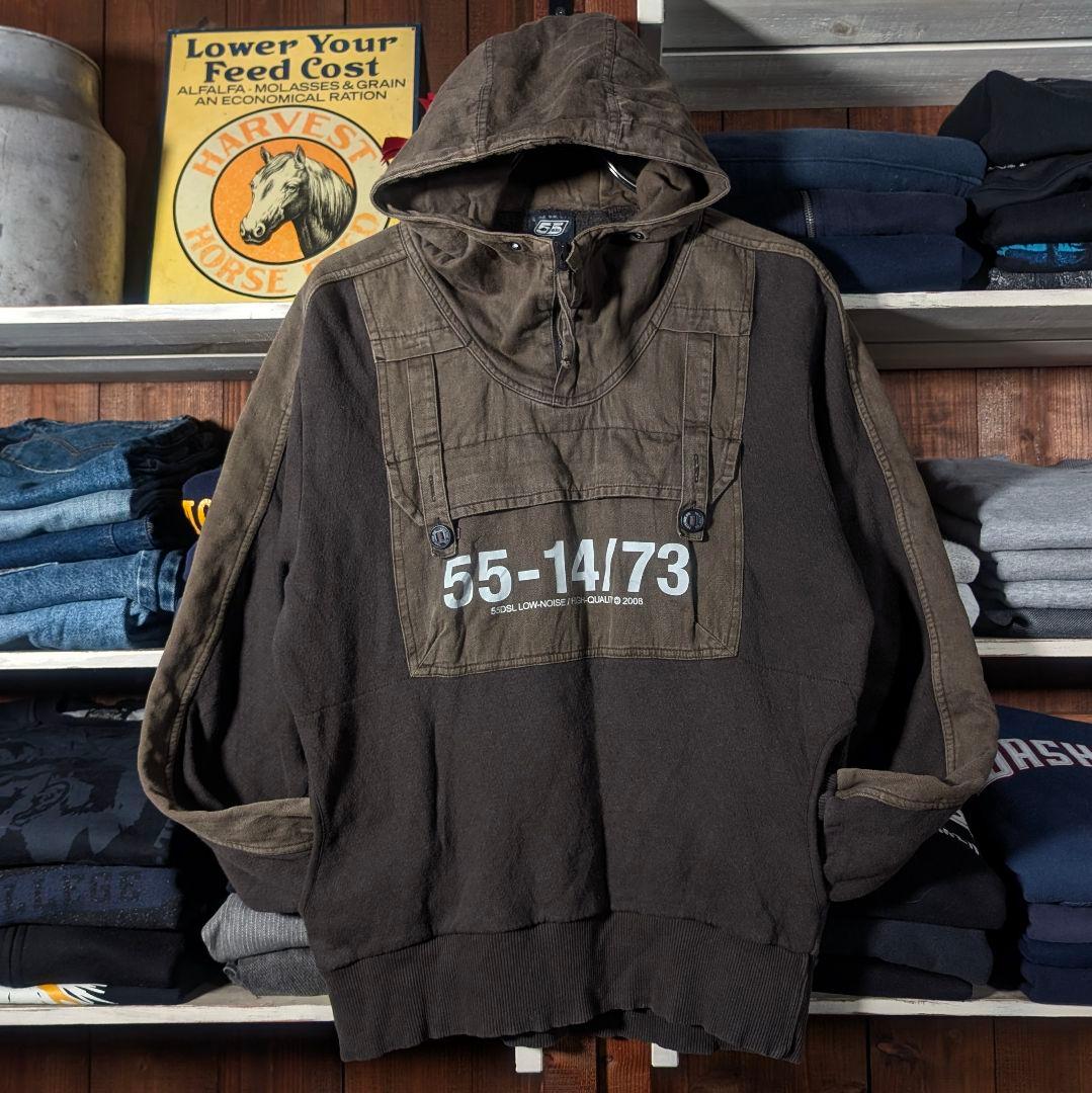 00s　DIESEL　ミリタリー　ハーフジップ　パーカー　切り替え　ブラウン