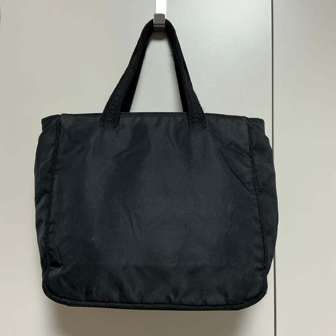 PRADA ナイロン ハンドバッグ 黒　ロゴビーズ刺繍