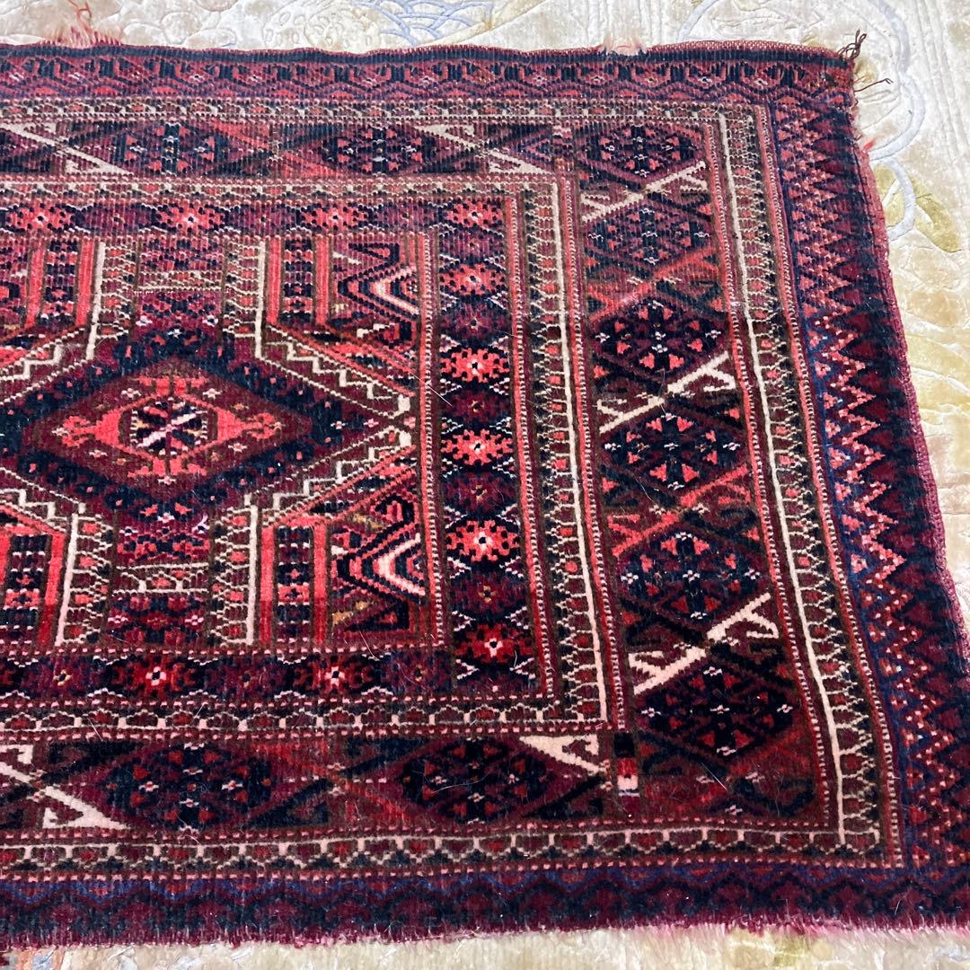 150年前 アンティーク　トルクメン絨毯　ラグ　手織 ウール 41x105cm
