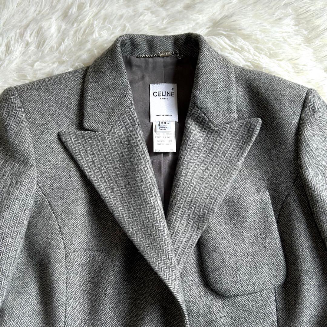美品 CELINE テーラードジャケット 38 ヘリンボーン ツイード