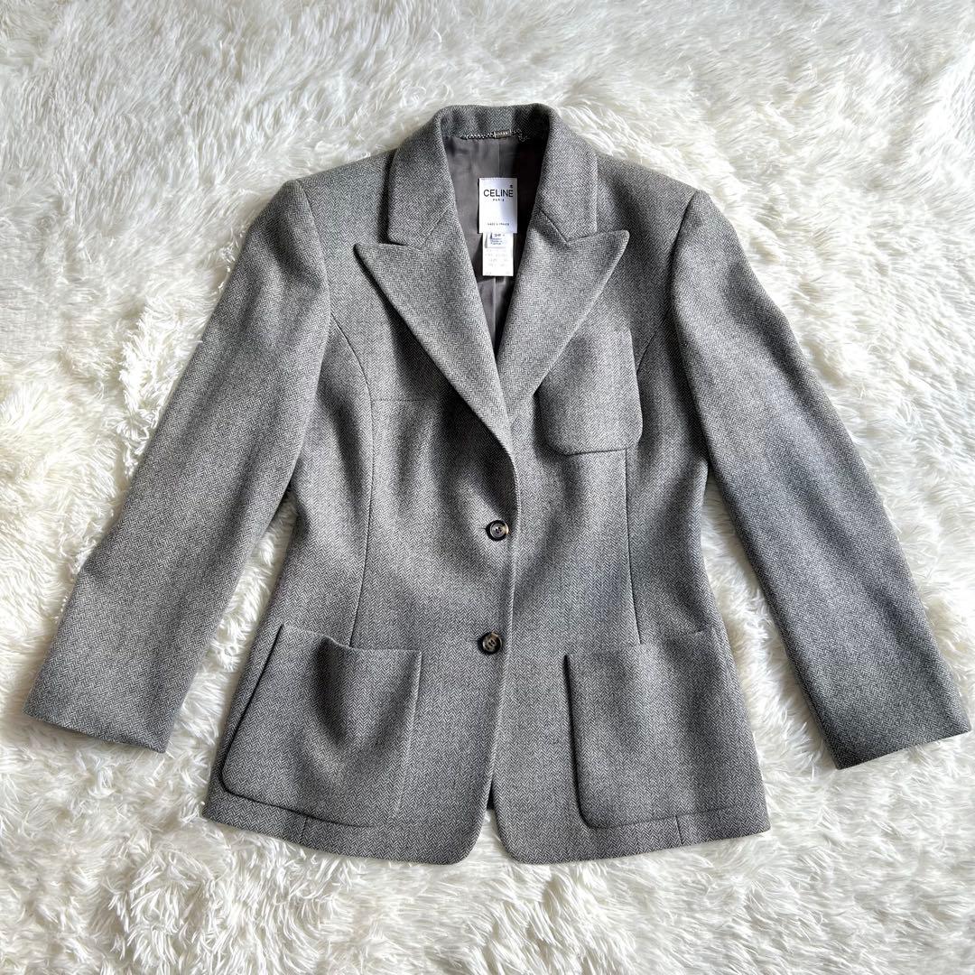 美品 CELINE テーラードジャケット 38 ヘリンボーン ツイード