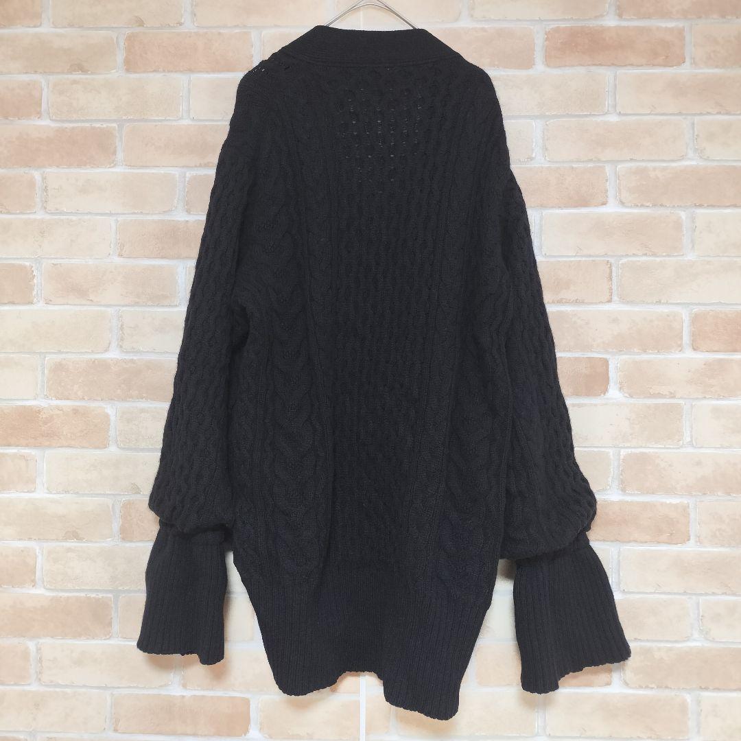 【美品】 sacai ケーブル編みベルト付カーディガン ブラック サカイ ウール