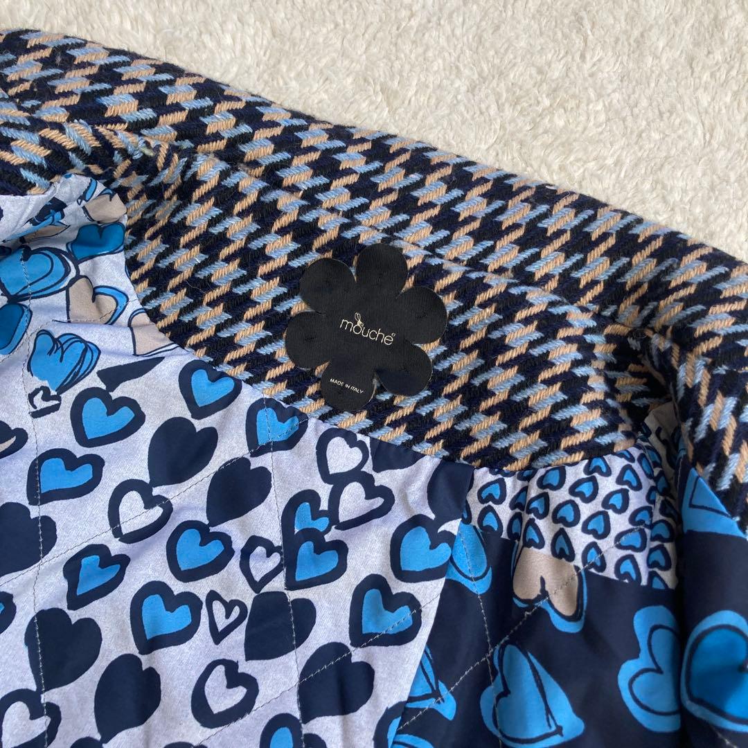 極美品・近年モデル✨mouche　ピーコート　総柄　ハート　イタリア製　三陽商会