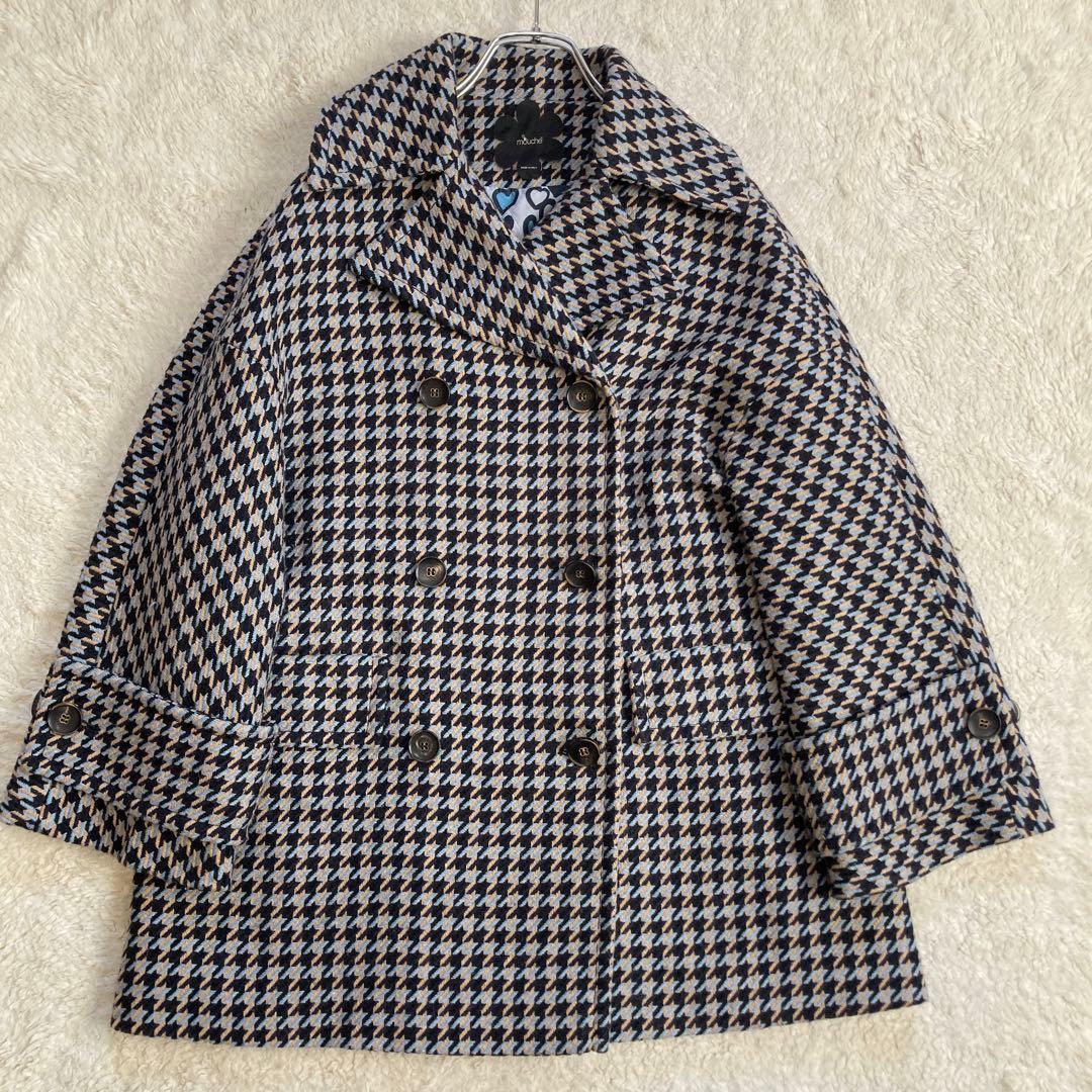 極美品・近年モデル✨mouche　ピーコート　総柄　ハート　イタリア製　三陽商会