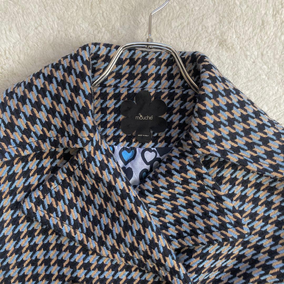 極美品・近年モデル✨mouche　ピーコート　総柄　ハート　イタリア製　三陽商会