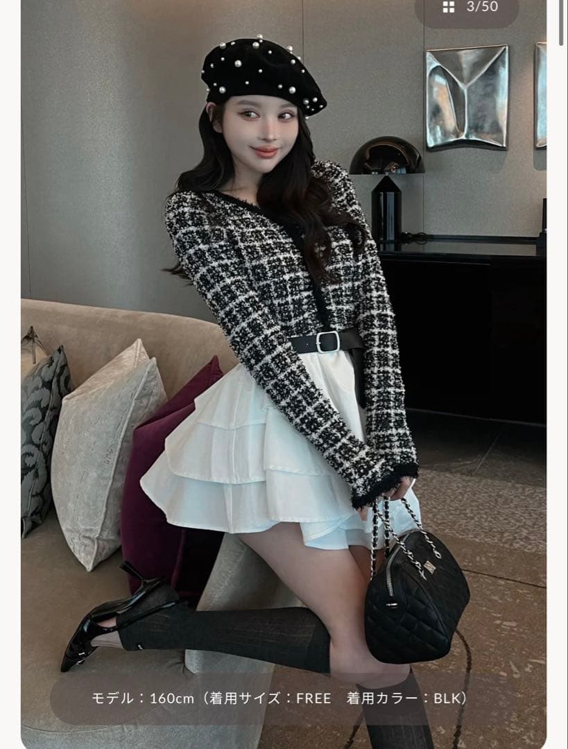 ダーリッチ　ボリュームフリルツイードニットミニワンピース