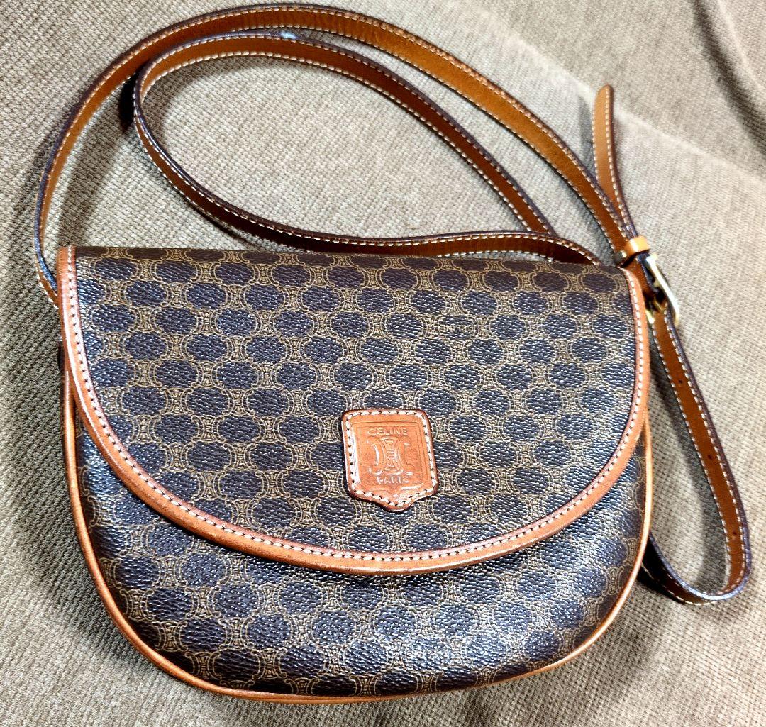 ★極美品★セリーヌ ショルダーバッグ マカダム柄 フラップ PVC ブラウン