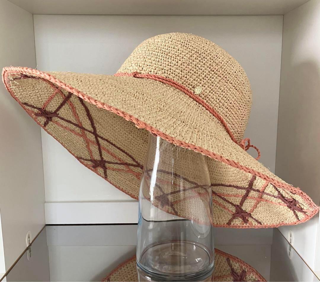 ゆ*す様 超希少 ヘレンカミンスキー ラフィア ワイドブリム ナチュラル×コーラ