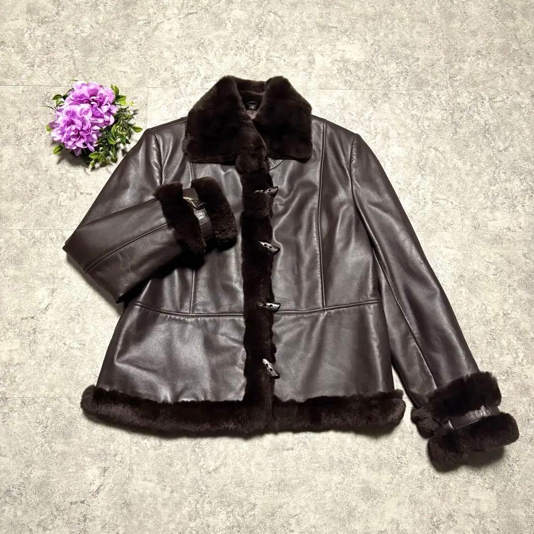 BALMAIN レザージャケット　羊革　毛皮 レッキスラビット　ブラウン　XL