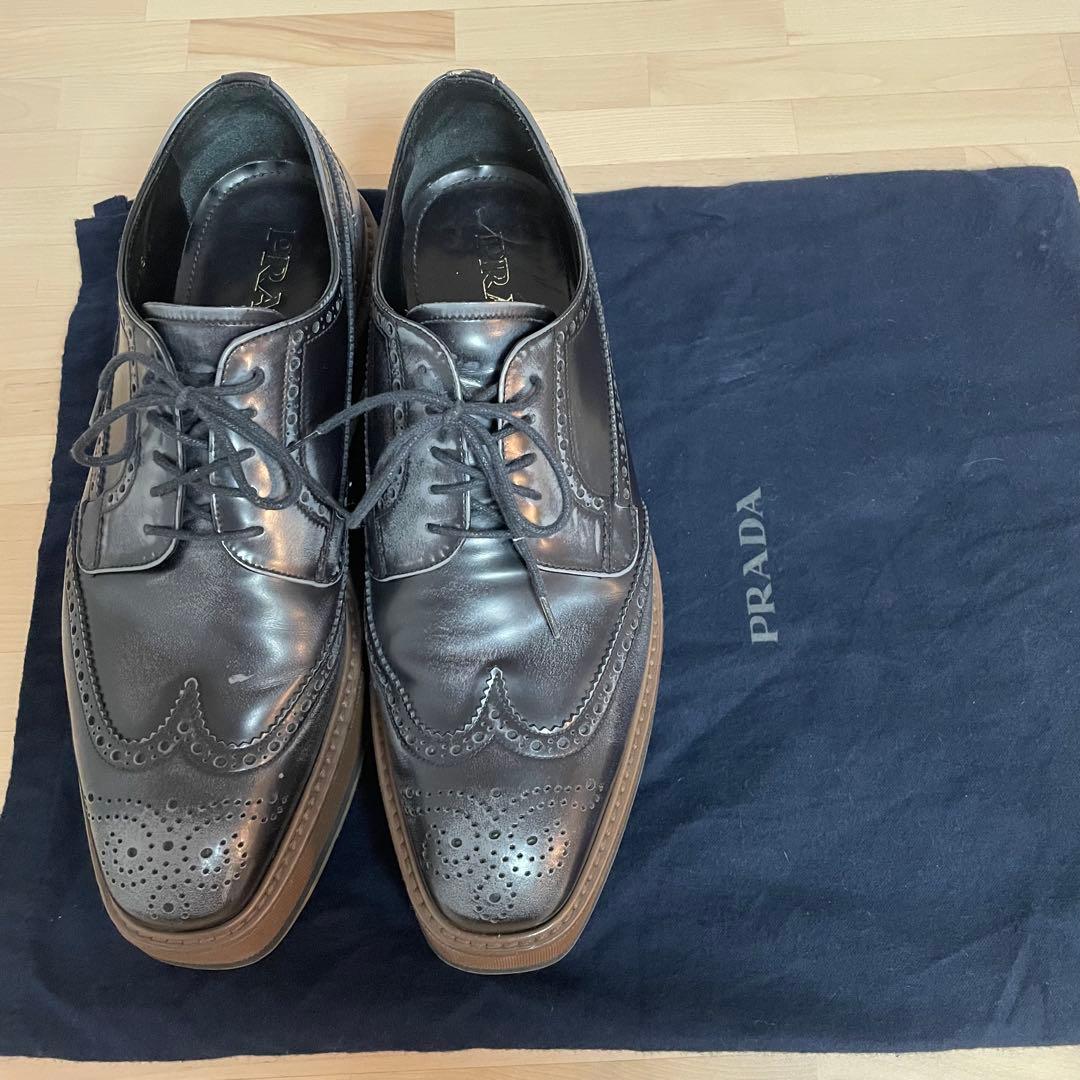 PRADA プラダ　6.5 靴　メンズ　厚底　ウィングチップ　早い者勝ち‼️