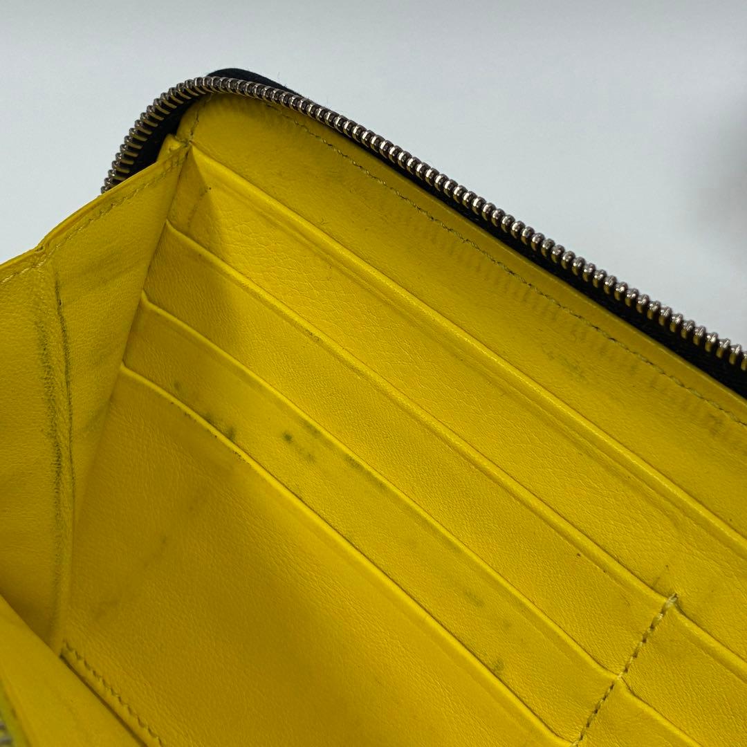 き*と様 【美品】CELINE ラウンドファスナー 長財布 ブラック イエロー