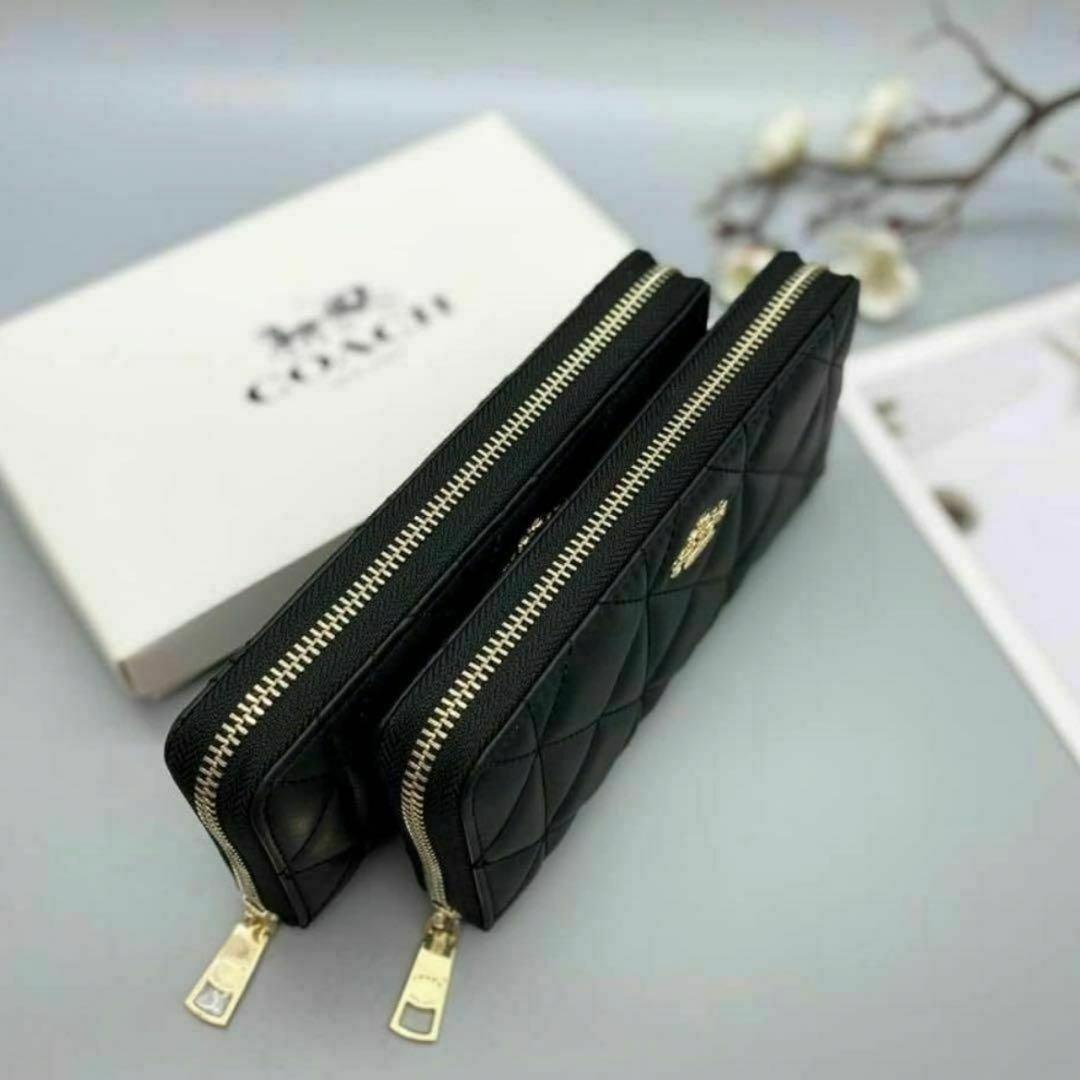 【人気】COACH コーチ 財布 希少 キルティング ブラック レザー