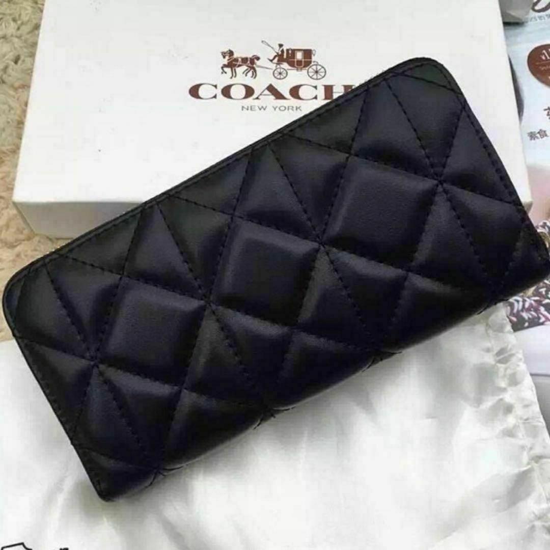 【人気】COACH コーチ 財布 希少 キルティング ブラック レザー