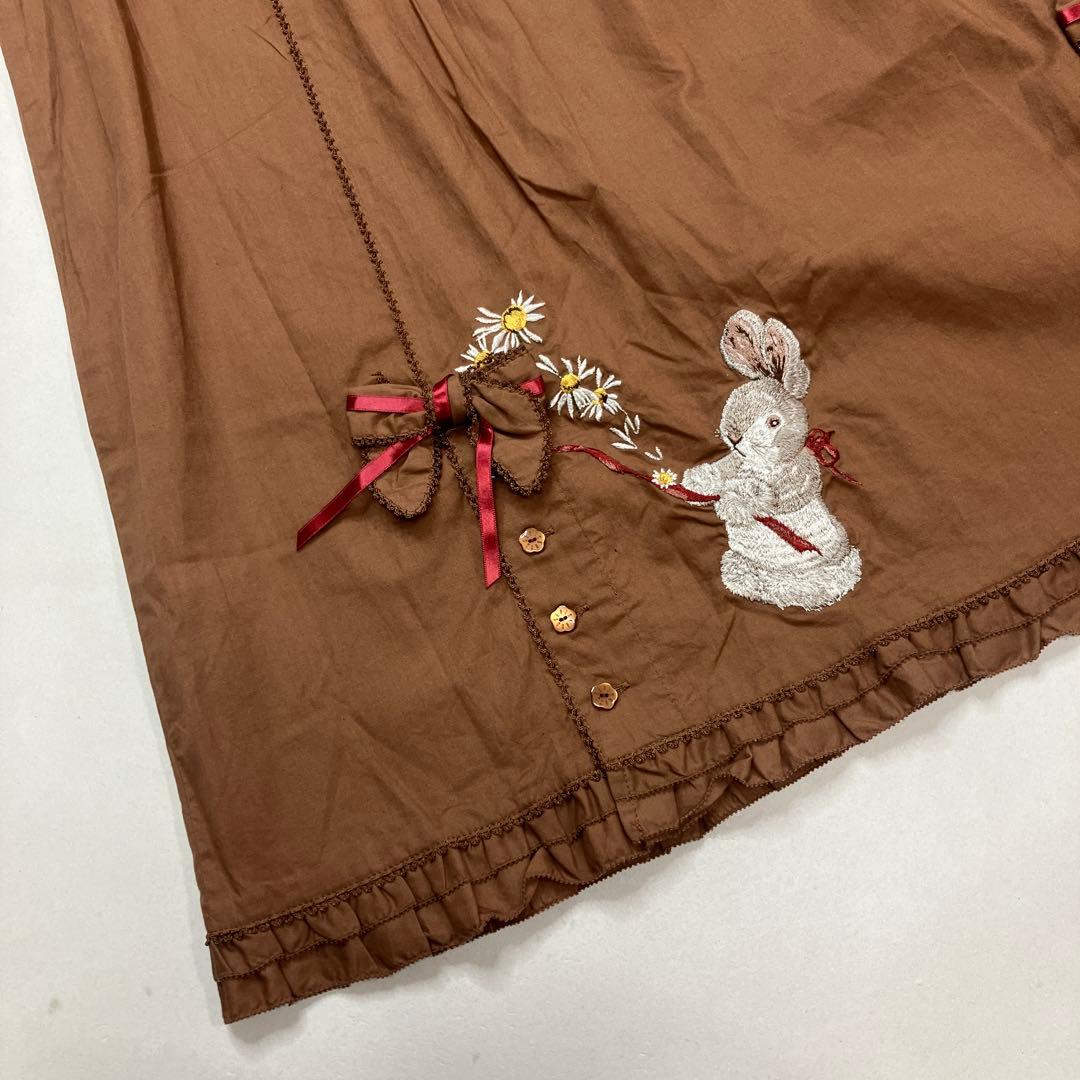【美品】ピンクハウス ブラウン うさちゃん お花刺繍使い ブラウス