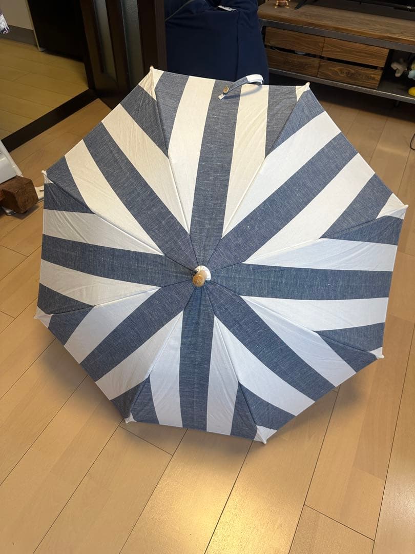 中川政七商店☆新品未使用しましま日傘☆ネイビーホワイトストライプ日傘☆晴雨兼用傘