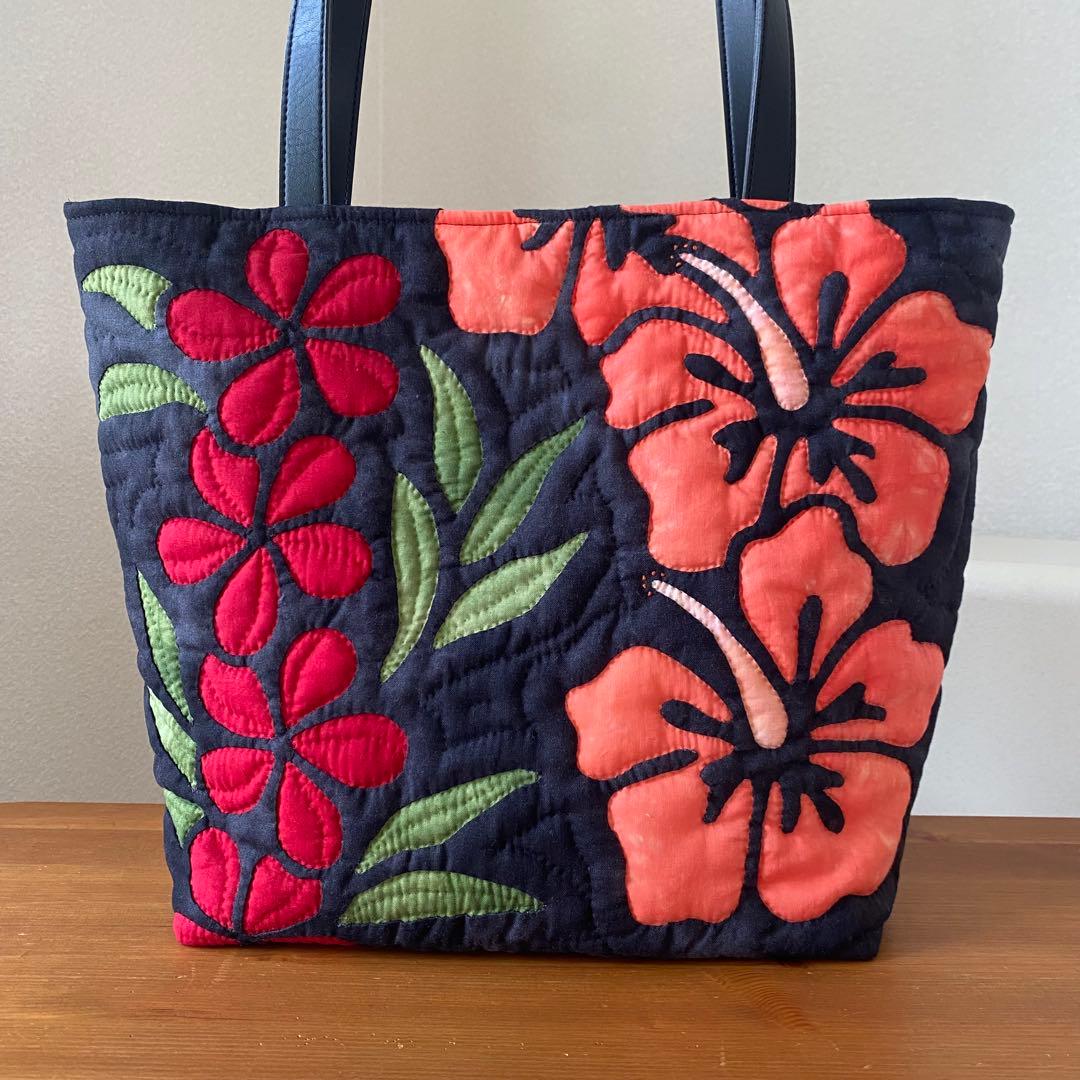 ハワイアンキルト◆トートバッグ◆ハイビスカス◆プルメリア◆ハンドメイド