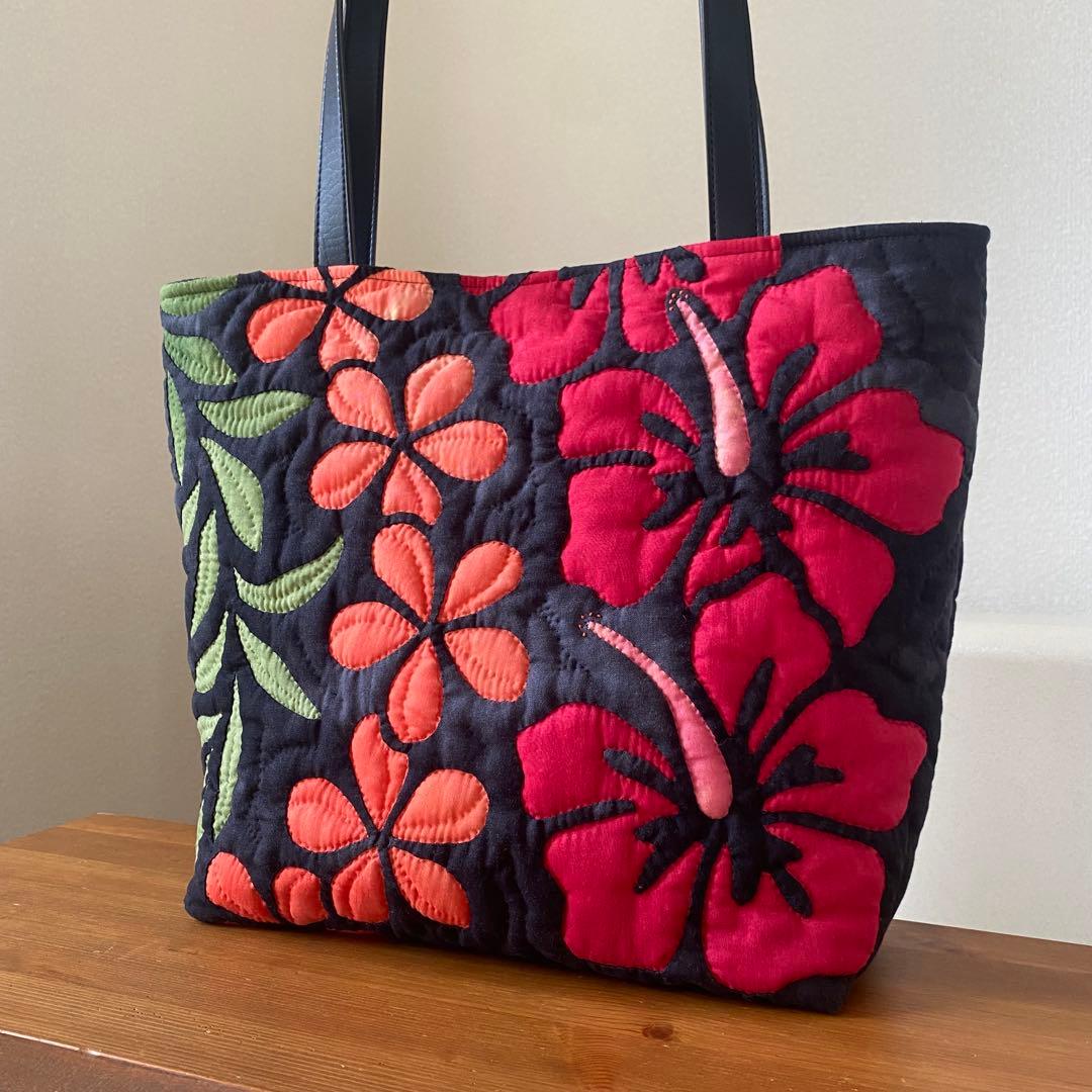 ハワイアンキルト◆トートバッグ◆ハイビスカス◆プルメリア◆ハンドメイド
