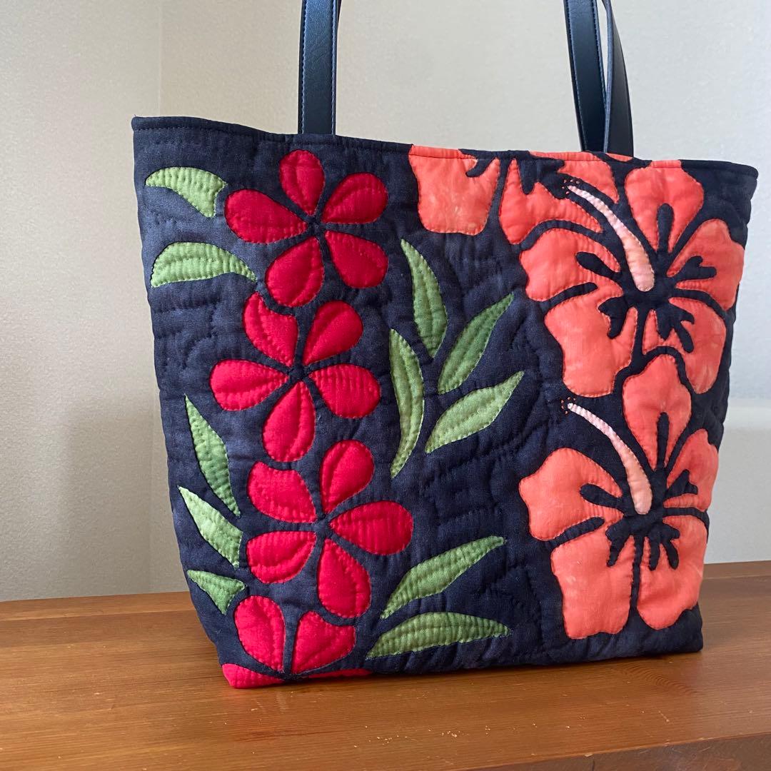 ハワイアンキルト◆トートバッグ◆ハイビスカス◆プルメリア◆ハンドメイド
