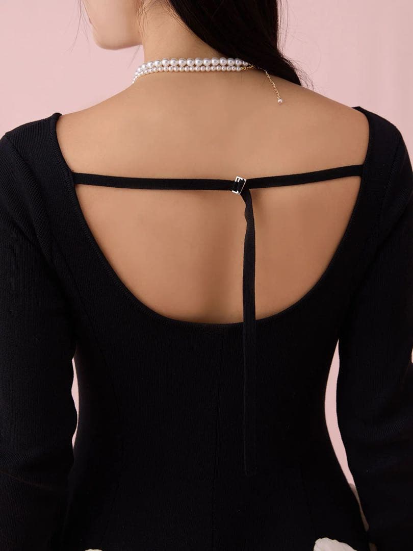 彩さん専用eimy カーブシルエットニットコンビチュールフレアワンピース新品M