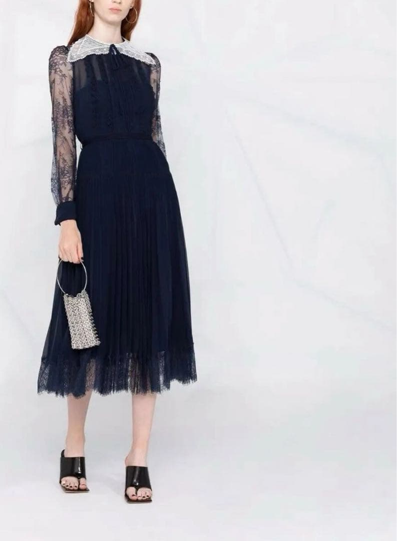 self-portrait ネイビーレースドレス　長袖