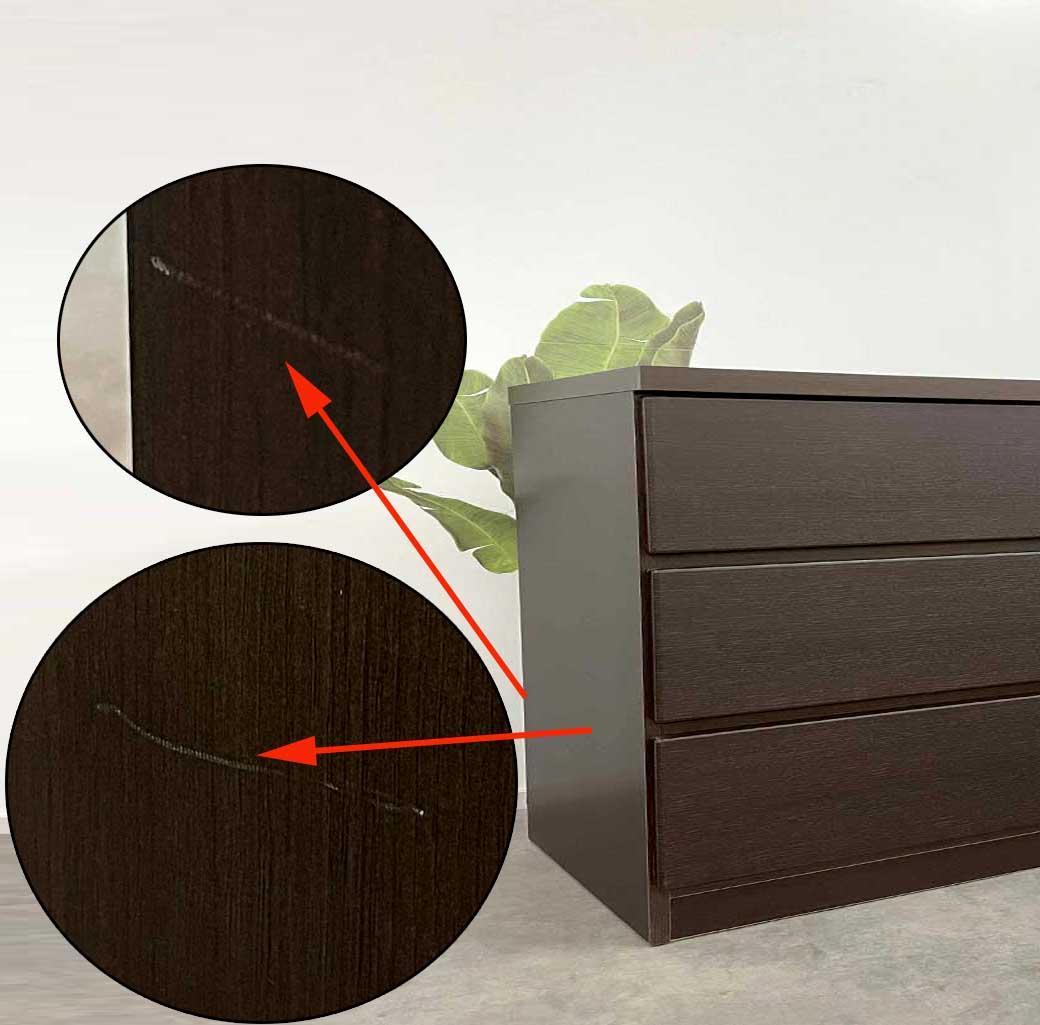 幅120 ローチェスト 引き出し収納レール付6段チェスト大川家具 傷あり