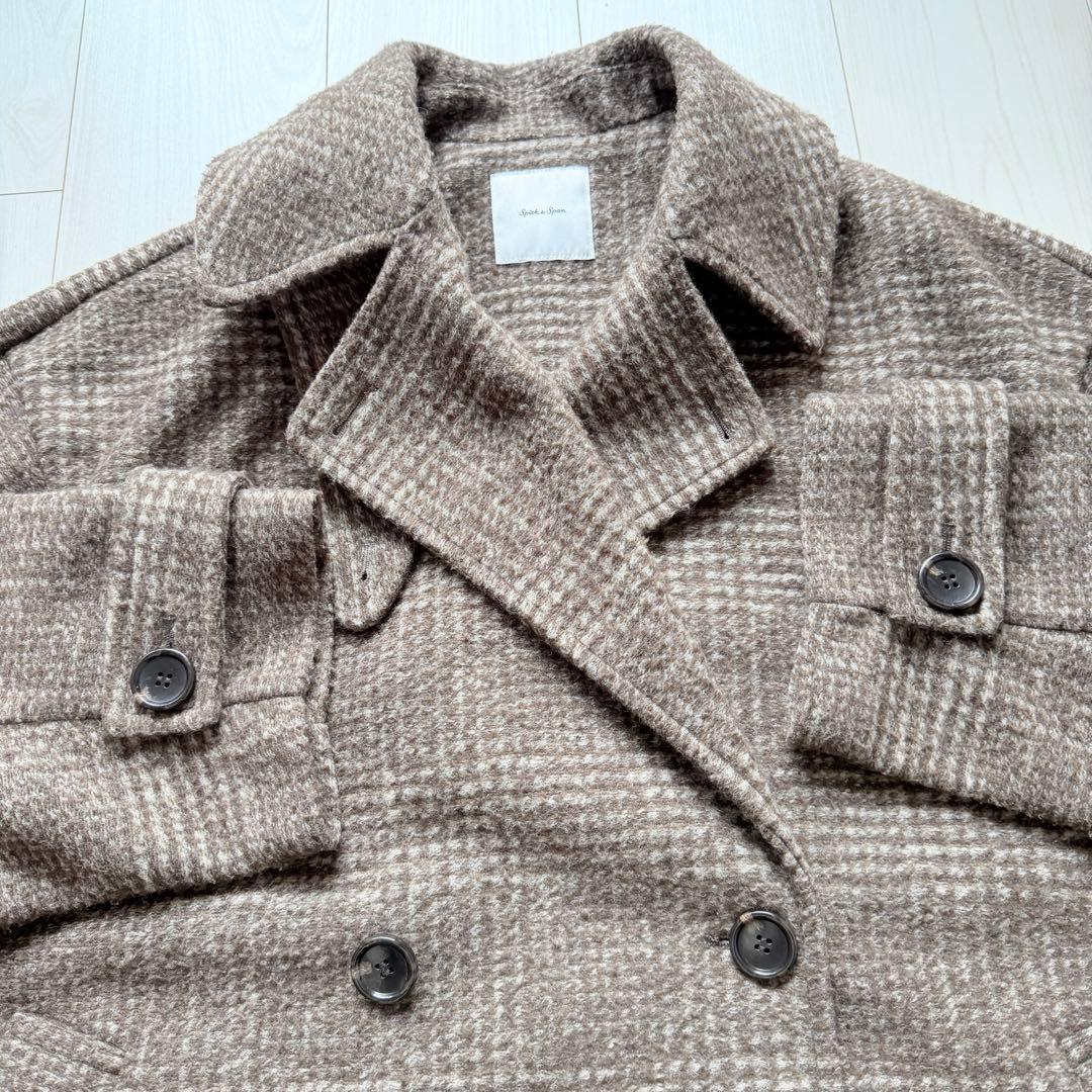 美品✨スピックアンドスパン　Wスライバーチェックハーフコート　ブラウン　36