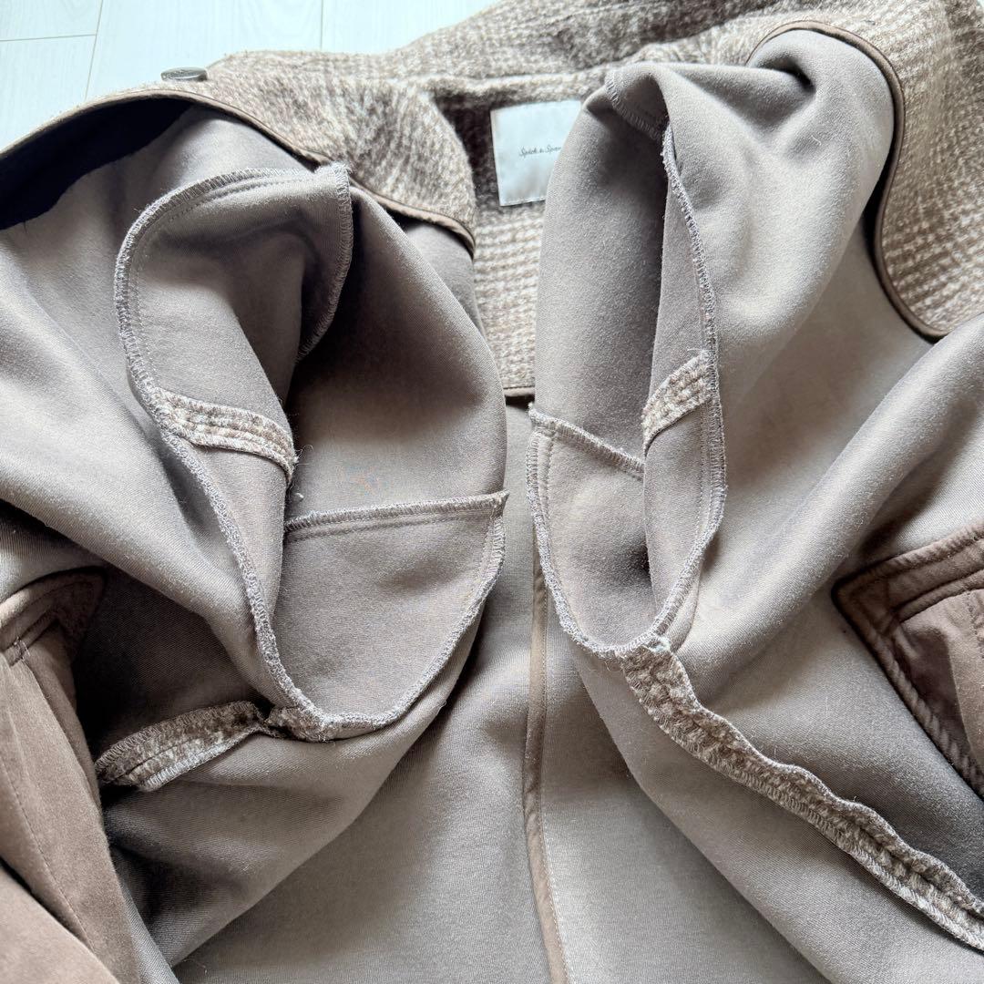 美品✨スピックアンドスパン　Wスライバーチェックハーフコート　ブラウン　36