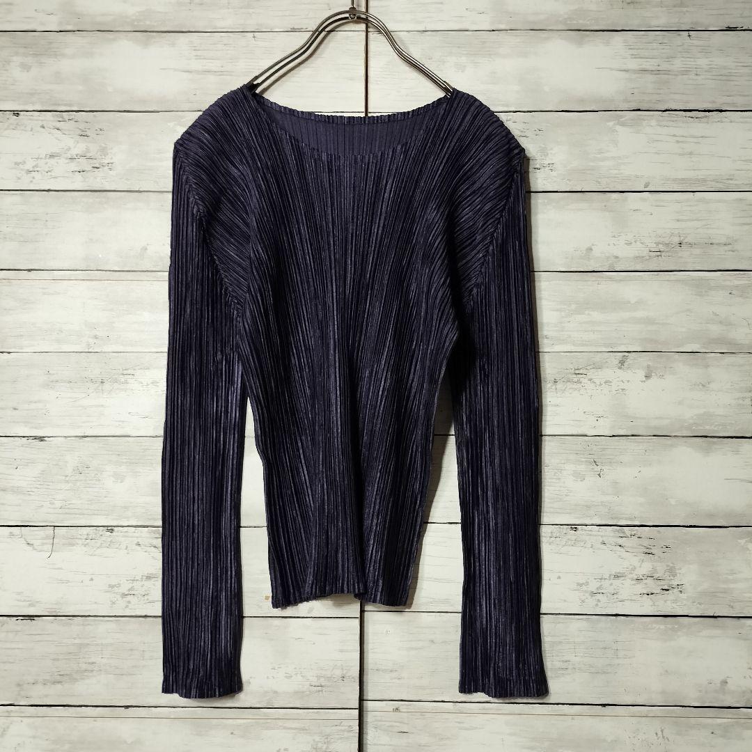 プリーツプリーズ イッセイミヤケ 長袖カットソー スリット 光沢 プルオーバー