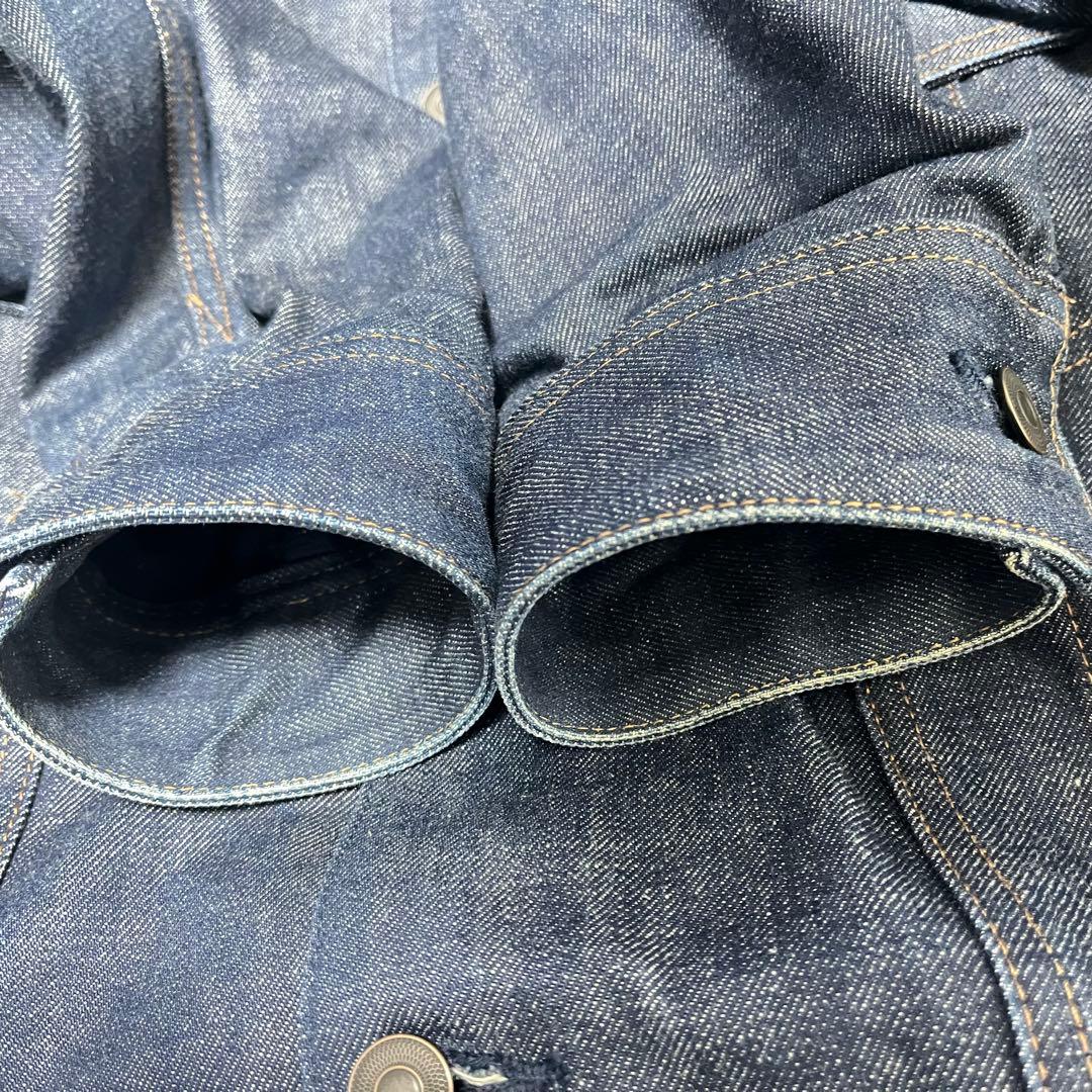 COMOLI ノンウォッシュ 襟レザー デニムジャケット レザーワークジャケット