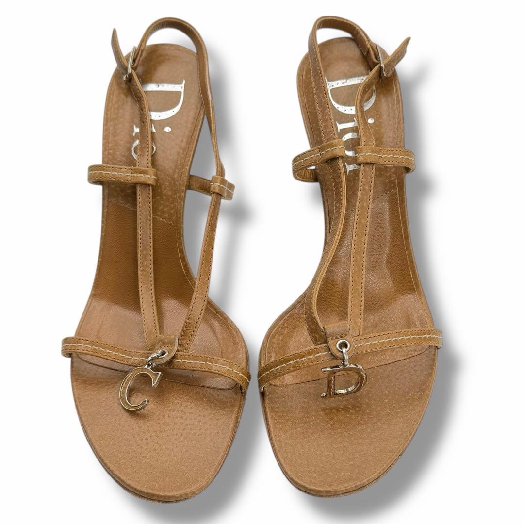 美品 Dior ディオール ロゴ レザー ヒール サンダル ミュール ビンテージ