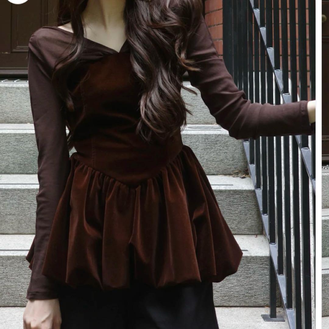 poláura ベロアビスチェバルーントップス　ブラウン