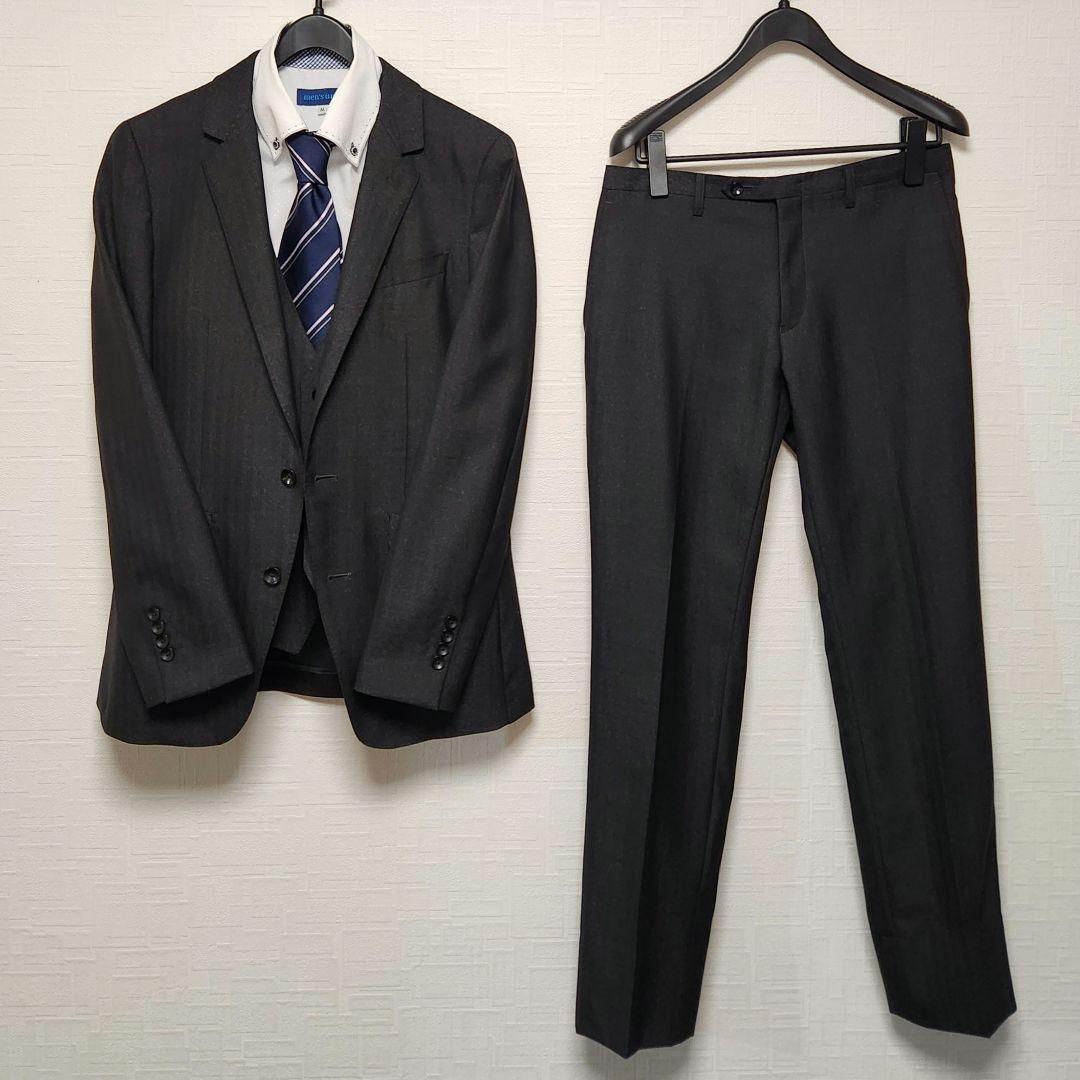 スーツセレクト　メンズ　スーツ　スリーピース　ダークグレー　標準体型