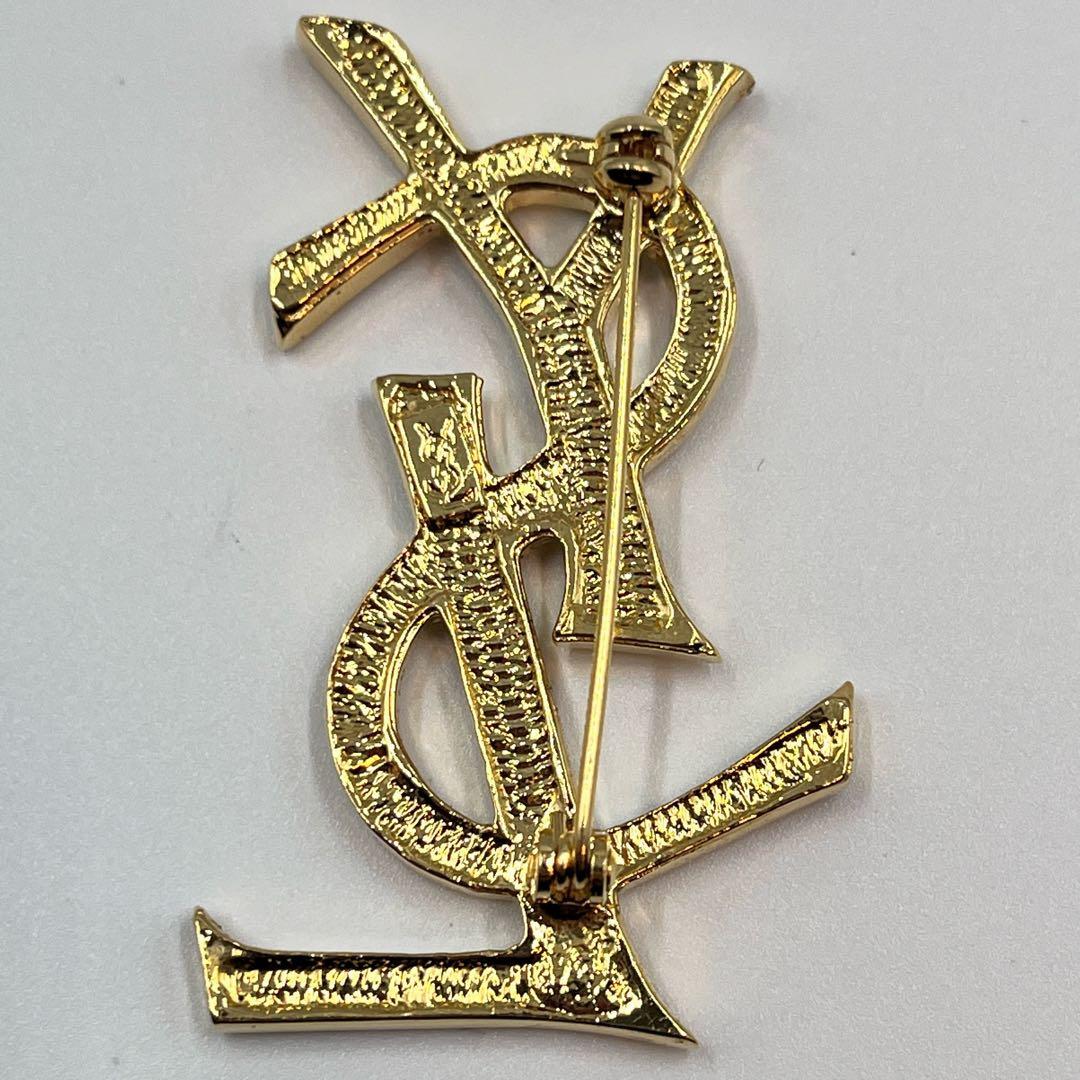 極美品✨イヴサンローラン YSL ブローチ ラインストーン カサンドラロゴ