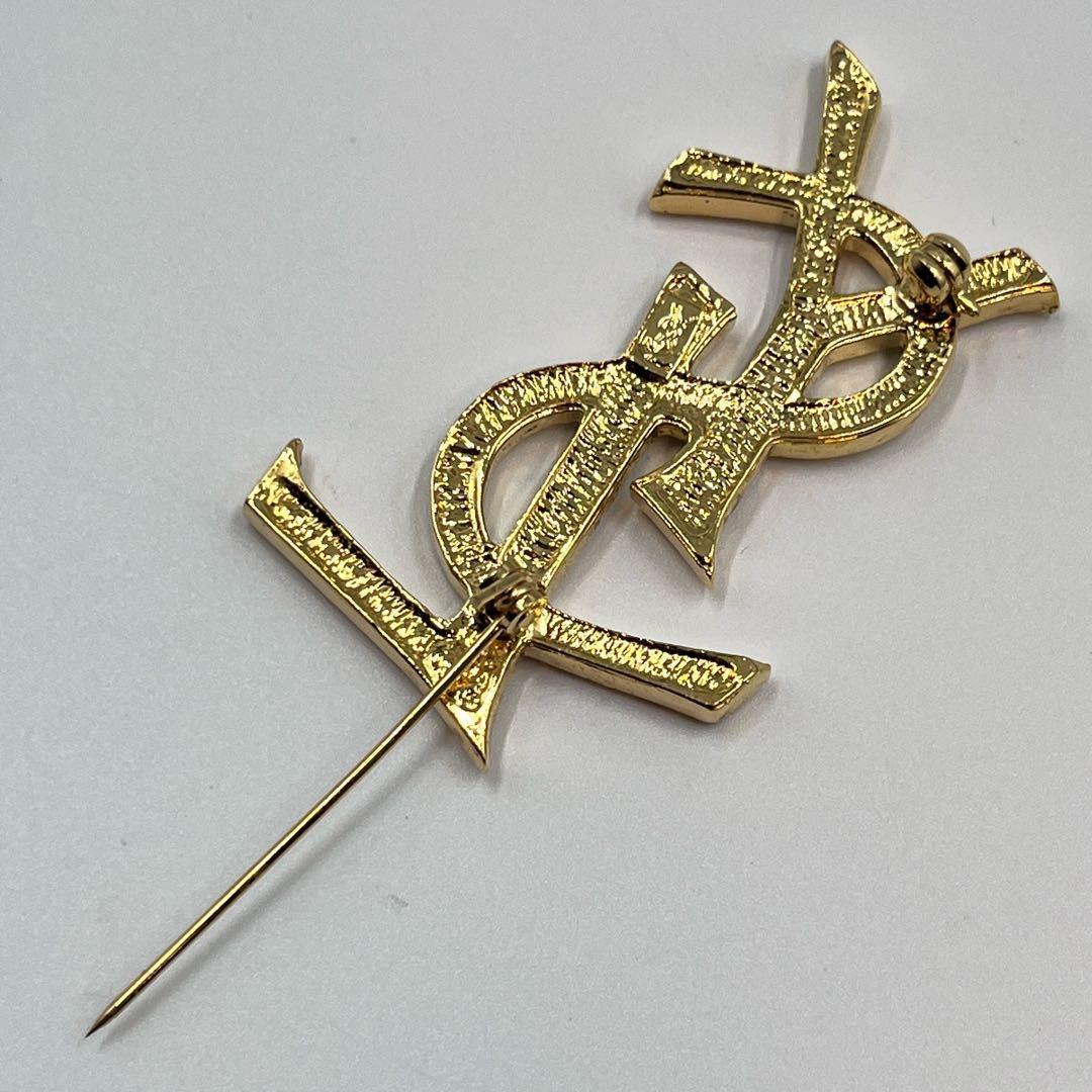 極美品✨イヴサンローラン YSL ブローチ ラインストーン カサンドラロゴ